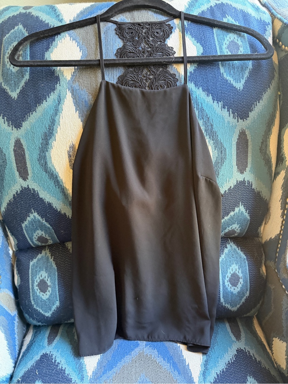 Oasis Black Halter Top with Lace Back Detail
